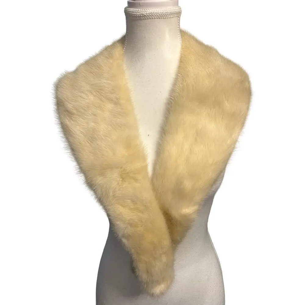 Vintage Real White Mink Fur Collar/Stole — Plush Ivory Mink